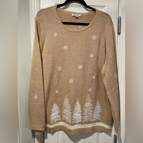 NWT Serengeti Size 2X Tan White Embroidered Snowflake Pine Tree Knit Tunic Top - Picture 1 of 12